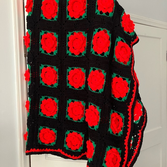Handmade 3D Rose Blanket Vintage Crochet Blanket Vintage Blanket